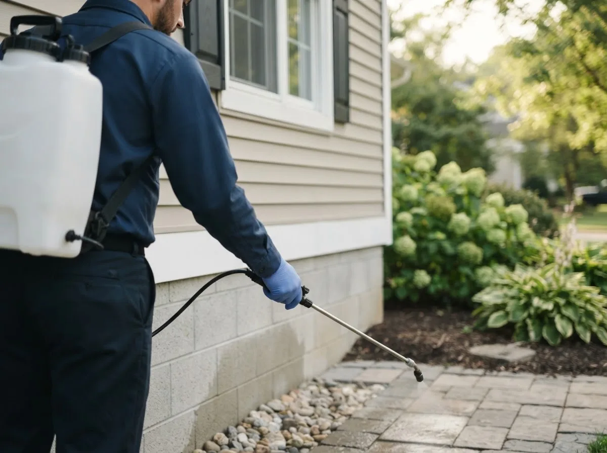Pest control technician inspecting a home in Fall River, WI